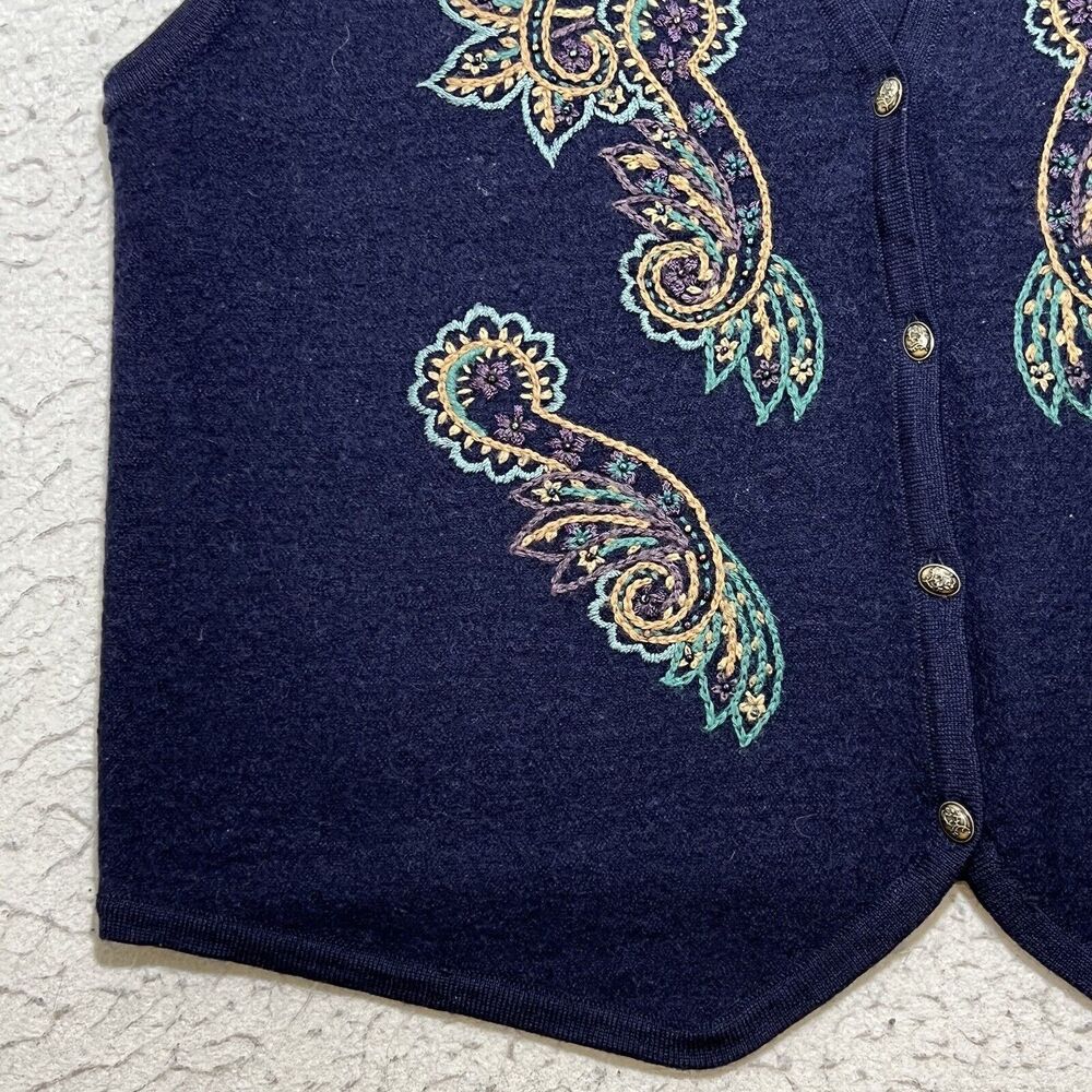 Vintage Koret Women's Large Pure Wool Cardigan Sweater Vest Embroidery V-Neck - Picture 4 of 10